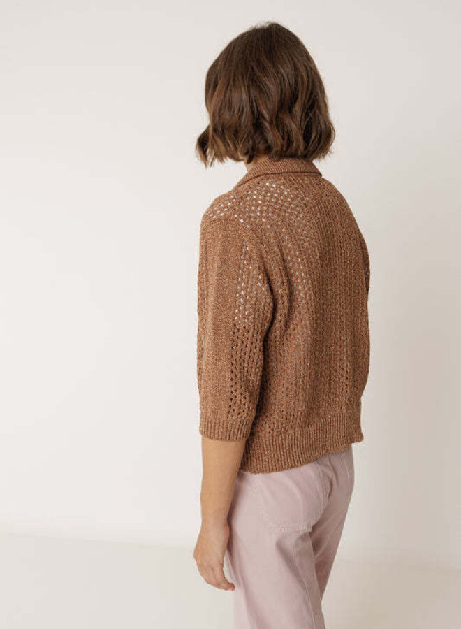 Cardigan Indi & Cold à col classique ajouré terracotta