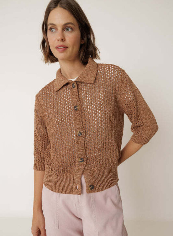 Cardigan Indi & Cold à col classique ajouré terracotta