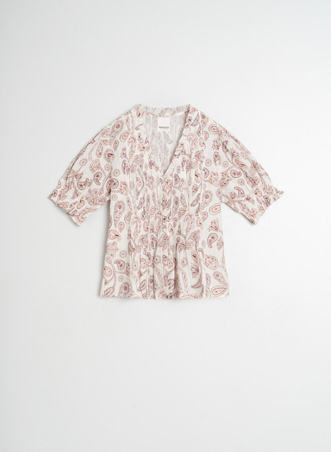 Blouse Indi & Cold à manches courtes blanche paisley rose litchi
