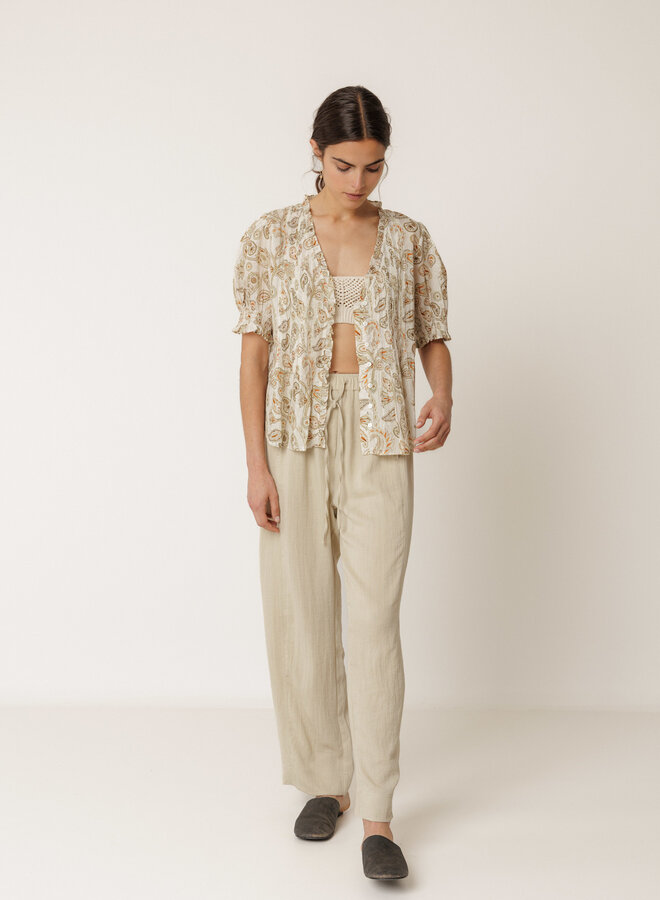 Blouse Indi & Cold à manches courtes crème paisley vert khaki & orange