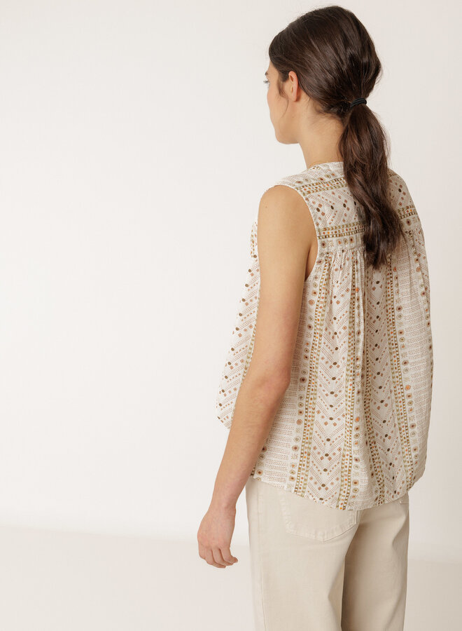 Blouse Indi & Cold sans manches crème imprimée ethnique vert khaki & orange