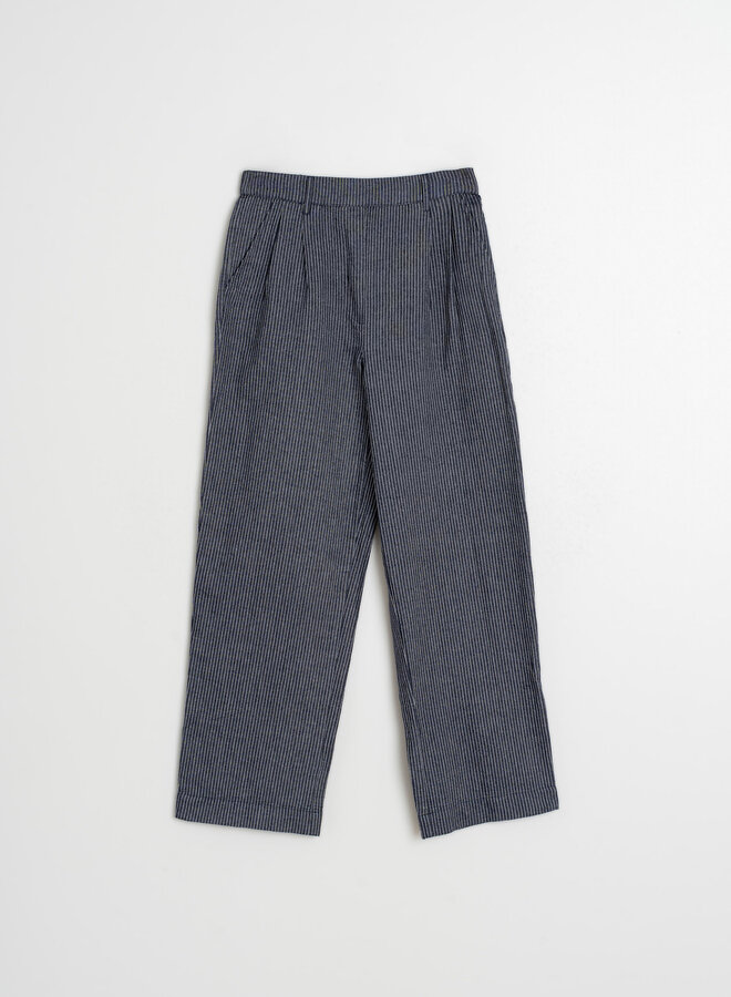 Pantalon Indi & Cold à plis bleu marine rayé