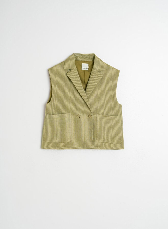 Gilet Indi & Cold à fermeture croisée sans manches vert khaki rayé