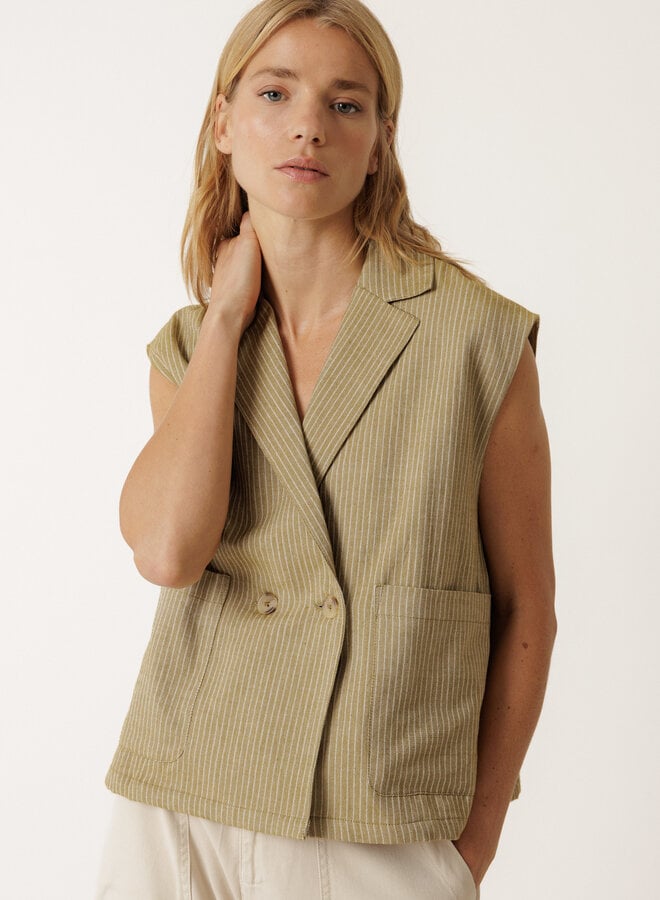 Gilet Indi & Cold à fermeture croisée sans manches vert khaki rayé