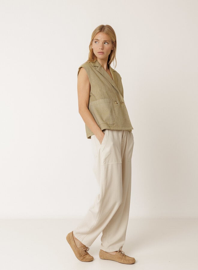 Gilet Indi & Cold à fermeture croisée sans manches vert khaki rayé