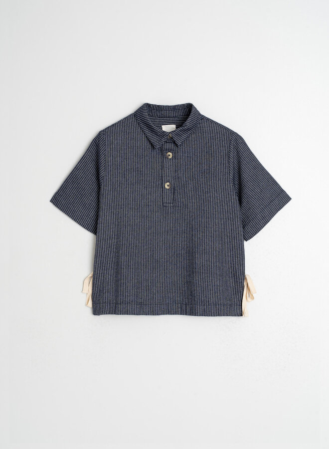 Blouse Indi & Cold à col polo bleu marine rayée