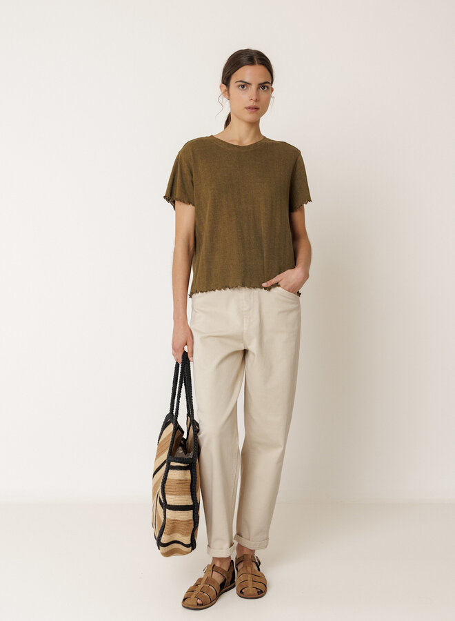 T-shirt Indi & Cold en pointelle côtelé vert khaki