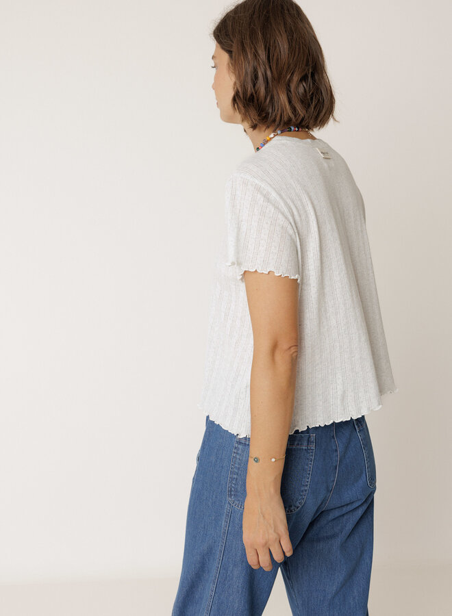 T-shirt Indi & Cold en pointelle côtelé gris mélange