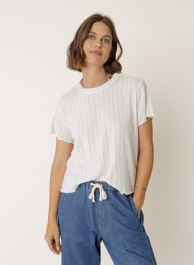 T-shirt Indi & Cold en pointelle côtelé gris mélange