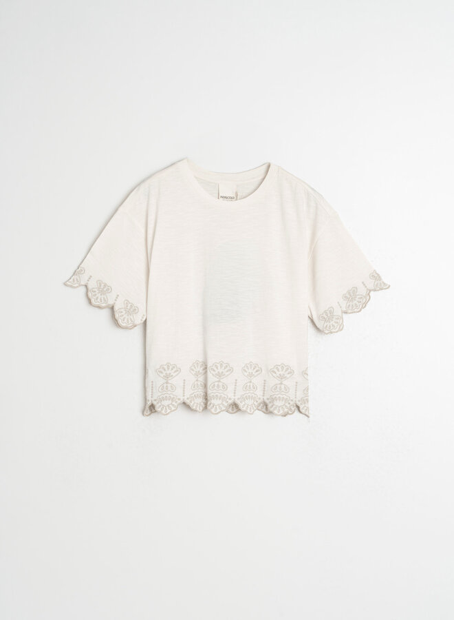 T-shirt Indi & Cold blanc à broderies au bas