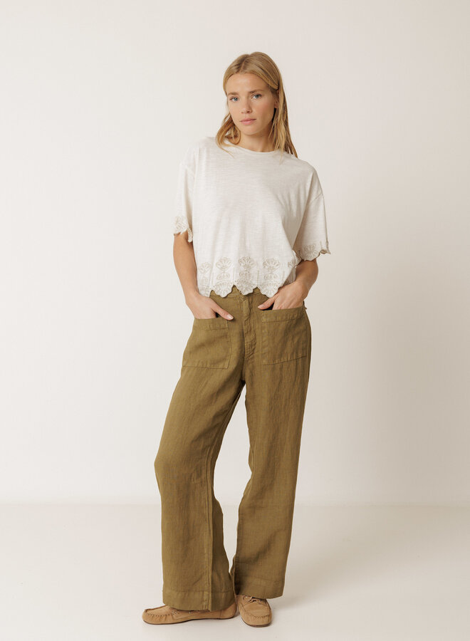 T-shirt Indi & Cold blanc à broderies au bas