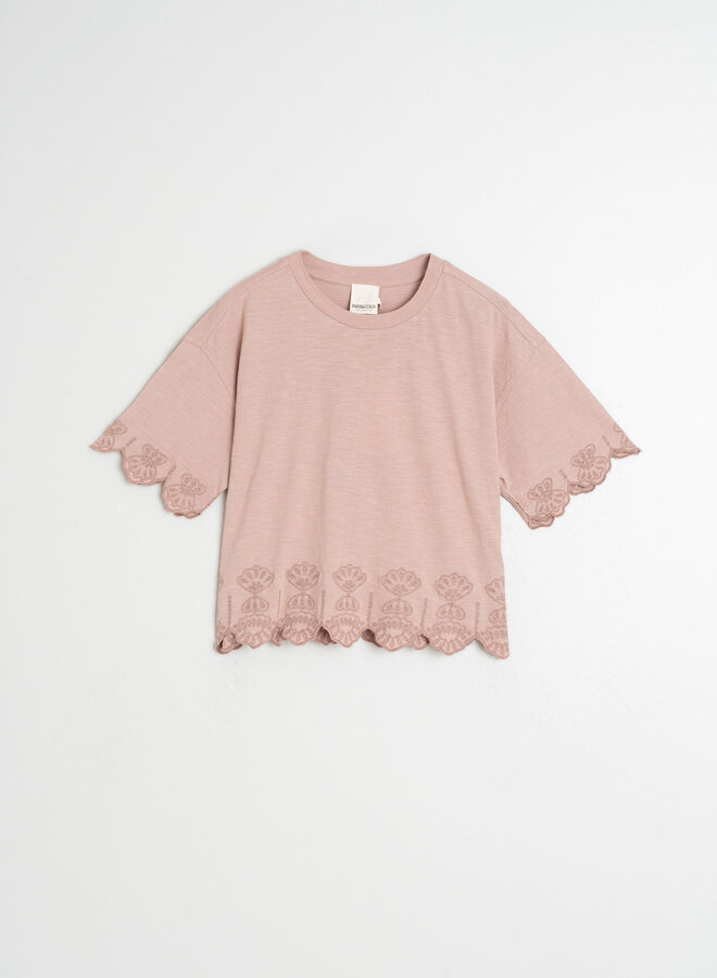T-shirt Indi & Cold rose à broderies au bas
