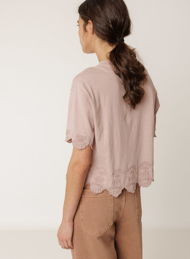 T-shirt Indi & Cold rose à broderies au bas