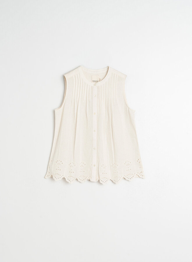 Blouse Indi & Cold bi-matière sans manches avec broderies au bas crème