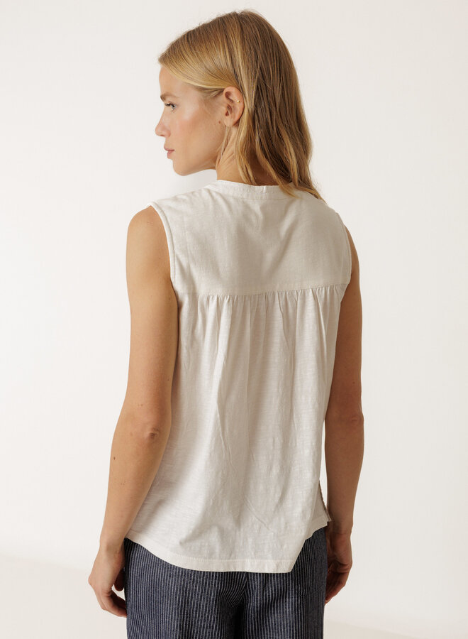 Blouse Indi & Cold bi-matière sans manches avec broderies au bas crème