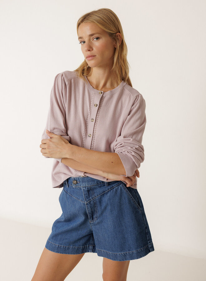 Cardigan Indi & Cold à col rond boutonné rose