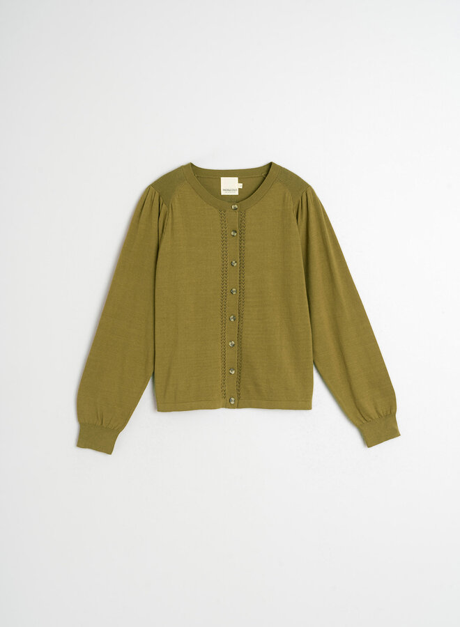 Cardigan Indi & Cold à col rond boutonné vert khaki