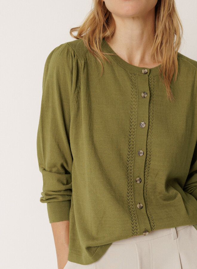 Cardigan Indi & Cold à col rond boutonné vert khaki