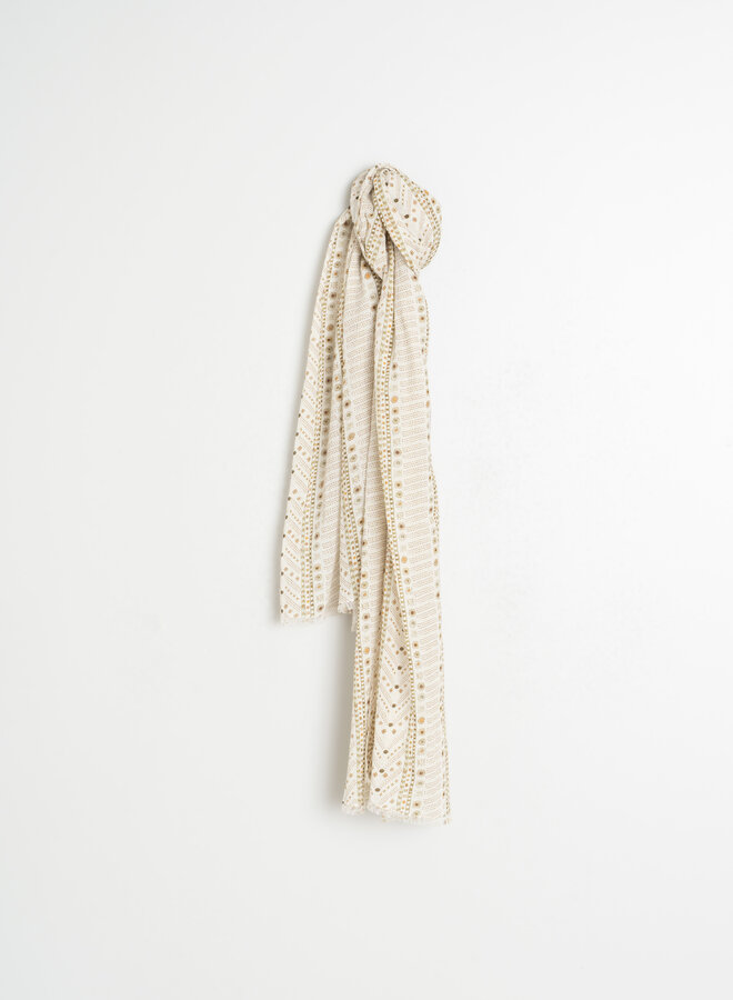 Foulard Indi & Cold crème imprimé ethnique vert khaki & orange