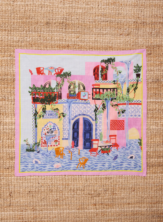 Foulard de cou Frnch Paris carré imprimé bord de l’eau