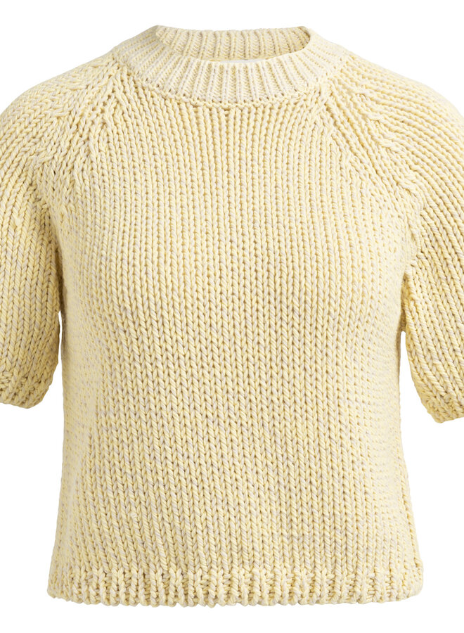 Tricot Yaya à manches raglans courtes jaune mouliné gris pâle