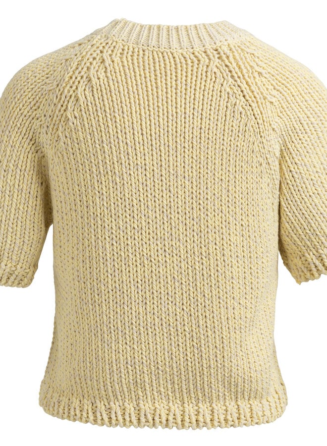 Tricot Yaya à manches raglans courtes jaune mouliné gris pâle