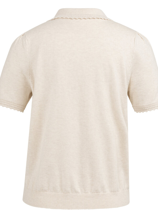 Cardigan Yaya à col classique à crochet beige & manches courtes mélange