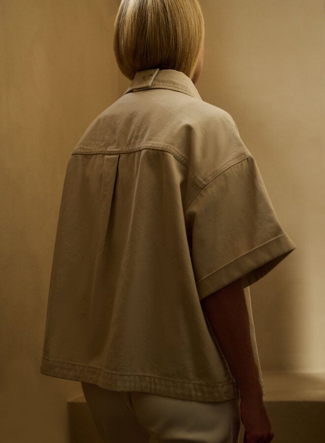 Jacket Yaya en denim ample à manches courtes beige désert