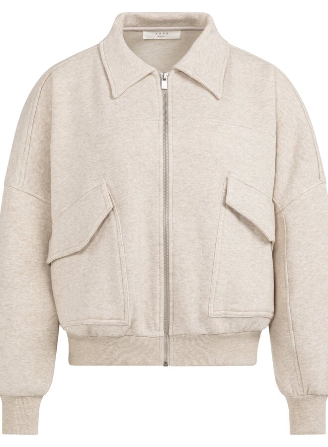 Jacket Yaya molletonné à col classique & zip beige grège mélange