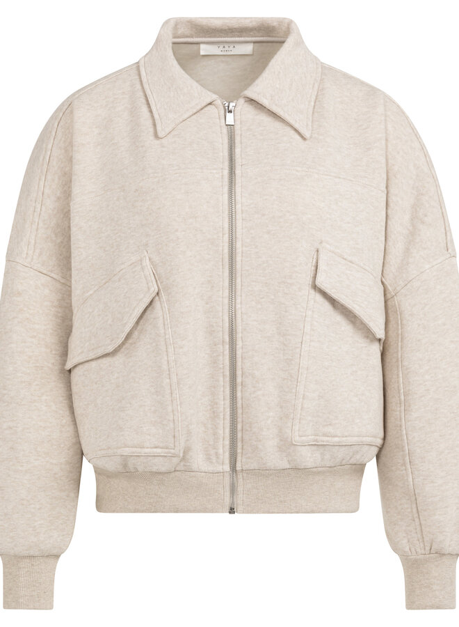 Jacket Yaya molletonné à col classique & zip beige grège mélange