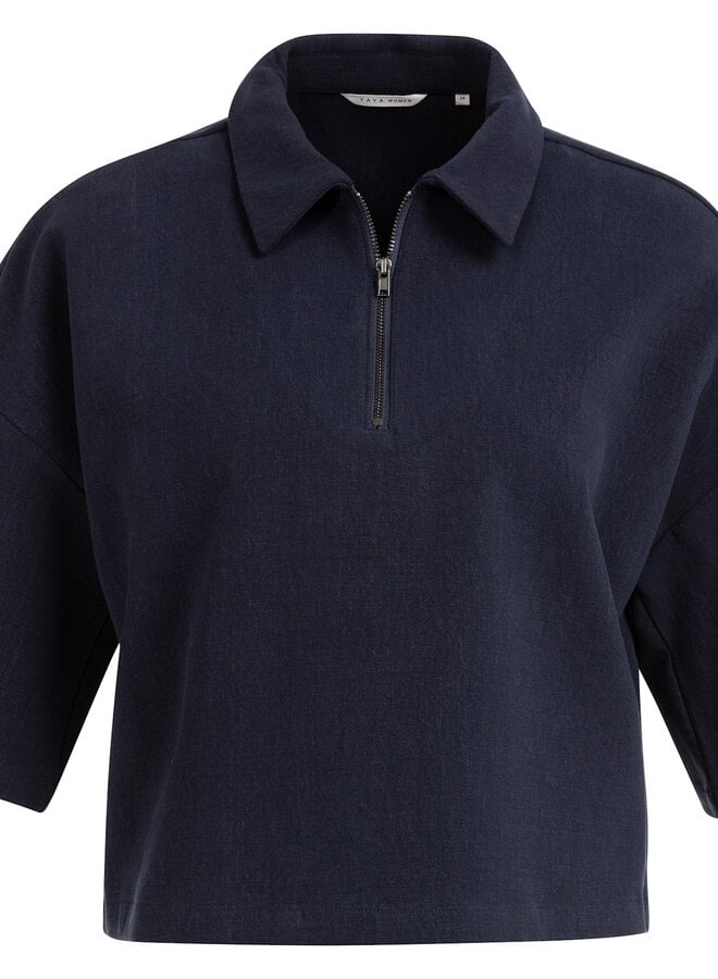 Haut Yaya à col classique à zip bleu marine