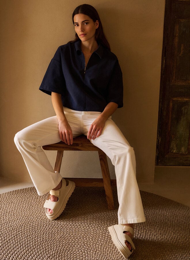 Haut Yaya à col classique à zip bleu marine