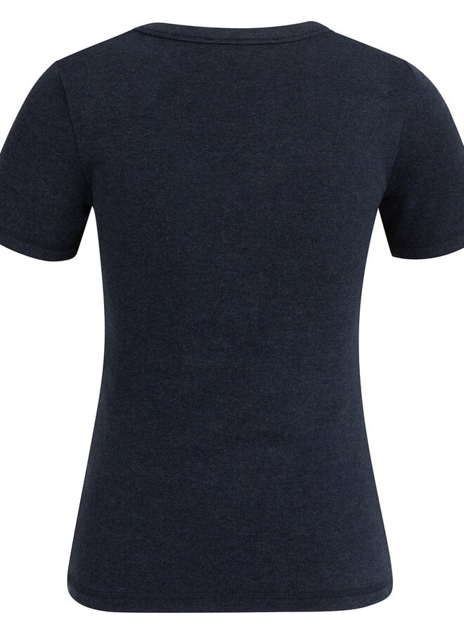 T-shirt Yaya à col rond dégagé bleu marine mélange