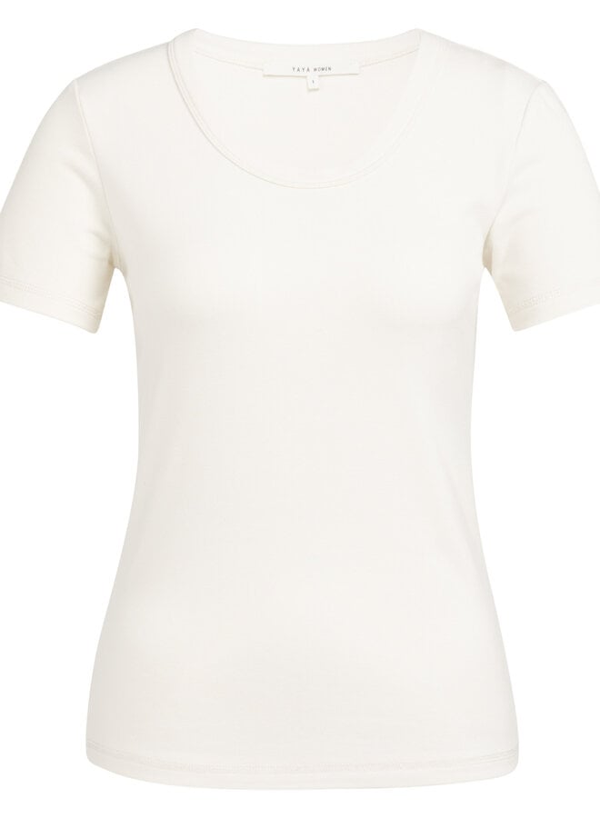 T-shirt Yaya à col rond dégagé écru