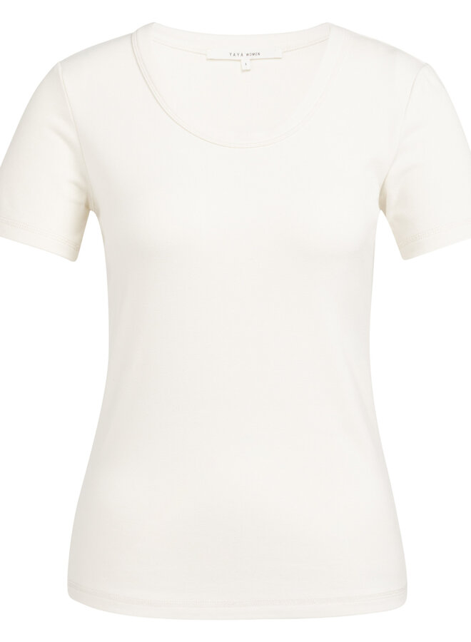 T-shirt Yaya à col rond dégagé écru