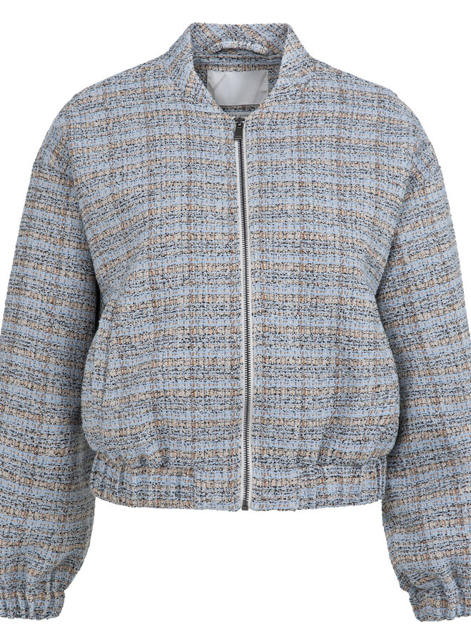 Veston bomber Yaya en tweed bleu pâle, beige & bleu marine