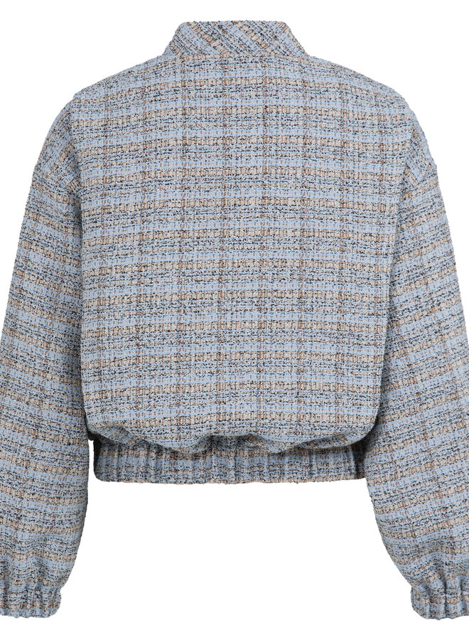 Veston bomber Yaya en tweed bleu pâle, beige & bleu marine