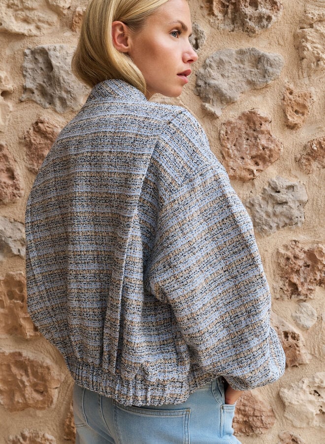 Veston bomber Yaya en tweed bleu pâle, beige & bleu marine