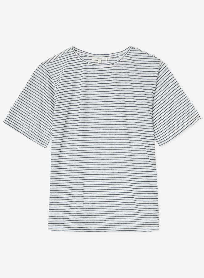 T-shirt Yerse Duna en lin rayé blanc & bleu marine