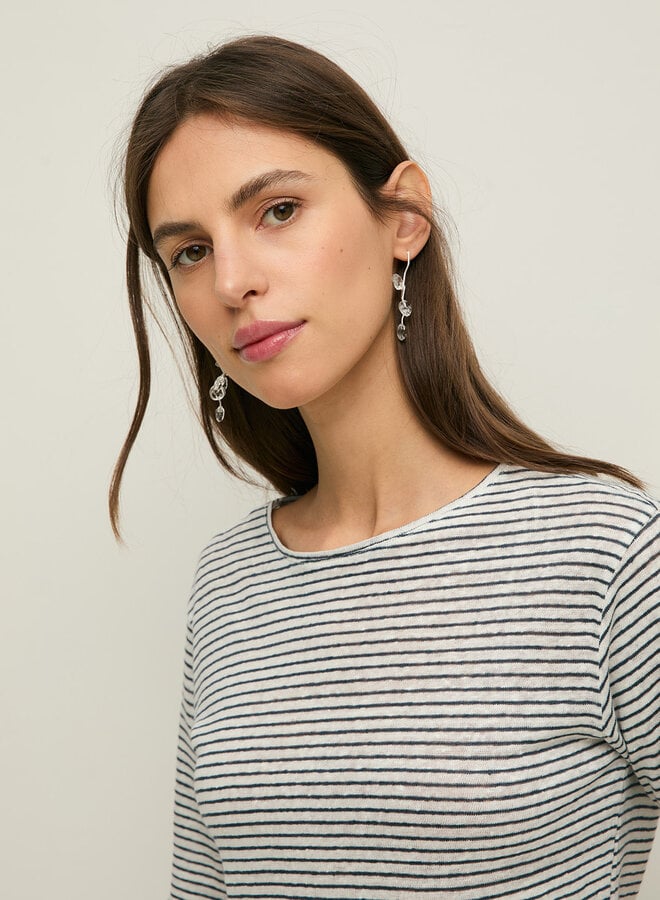 T-shirt Yerse Duna en lin rayé blanc & bleu marine