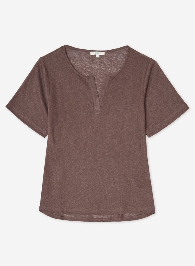 T-shirt Yerse Dunas à col V en lin brun