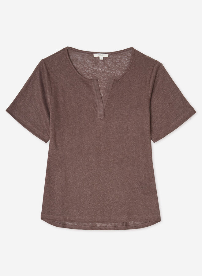 T-shirt Yerse Dunas à col V en lin brun