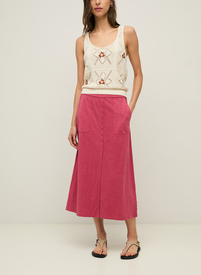 Jupe Yerse Claudie à taille élastique rouge framboise