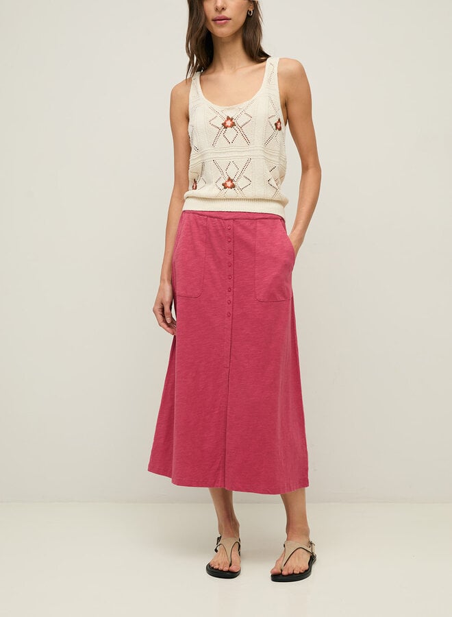 Jupe Yerse Claudie à taille élastique rouge framboise