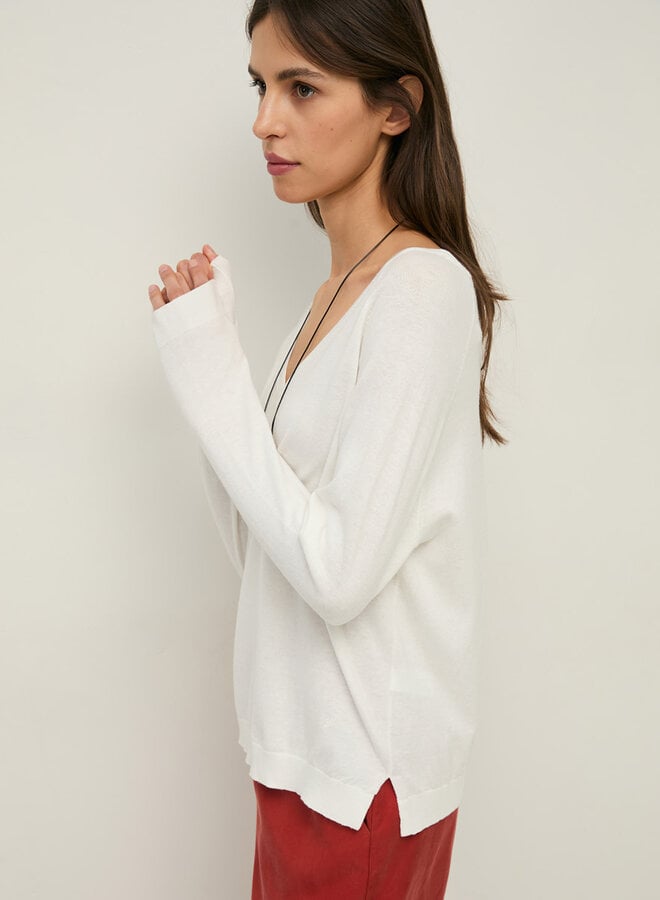 Tricot Yerse O-Clara à col V blanc