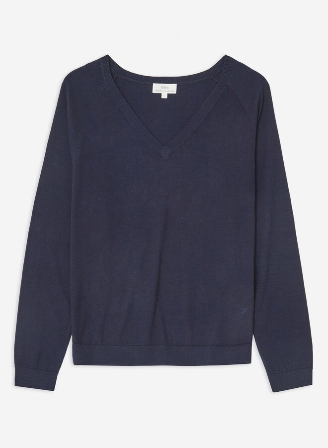 Tricot Yerse O-Clara à col V bleu marine
