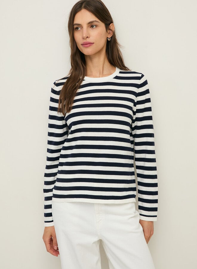 Tricot Yerse O-Clarins à col rond rayé bleu marine & blanc