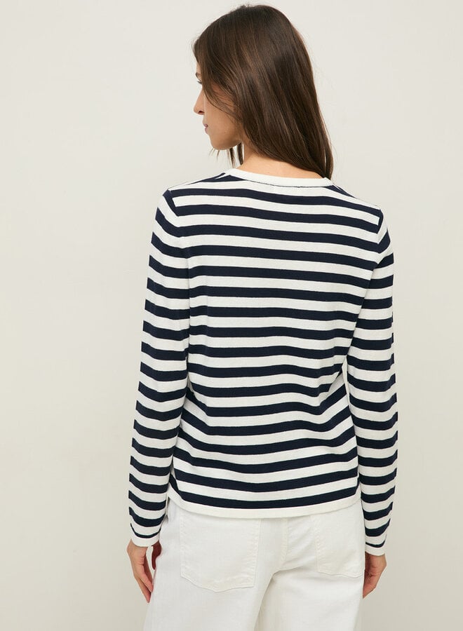 Tricot Yerse O-Clarins à col rond rayé bleu marine & blanc