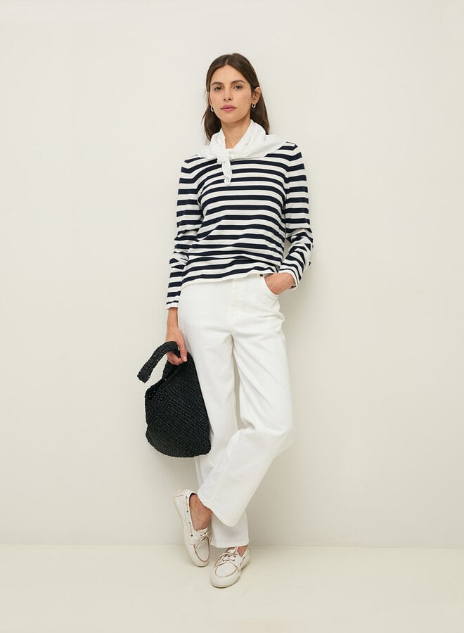 Tricot Yerse O-Clarins à col rond rayé bleu marine & blanc