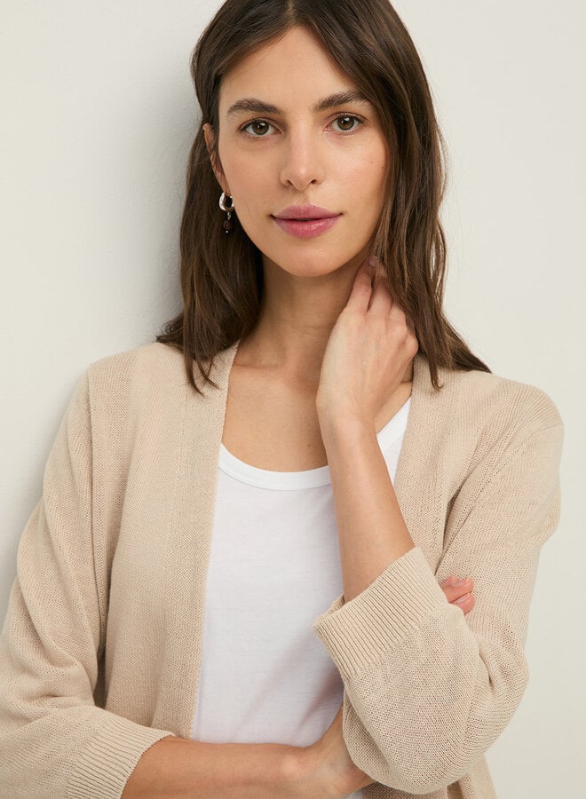 Cardigan mi-long Yerse Charlotte sans fermeture en lin beige